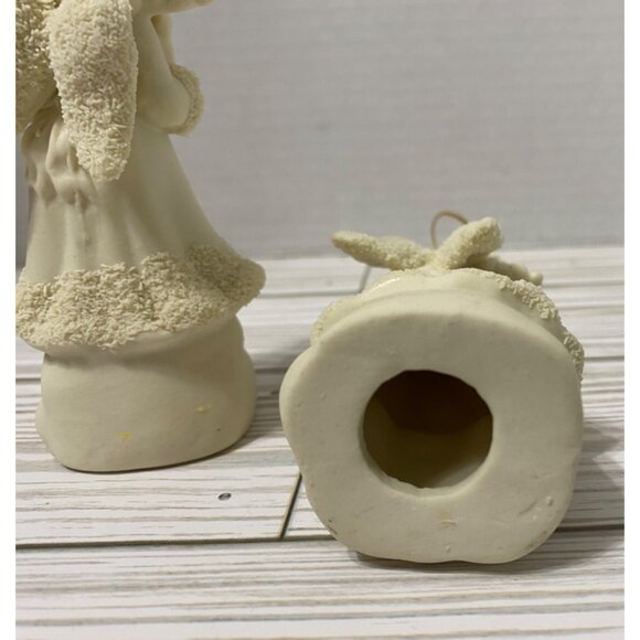 Vintage Angel Figurines Set Of 2 Ceramic Christmas Ornaments Flute & Harp Jade - Picture 6 of 7